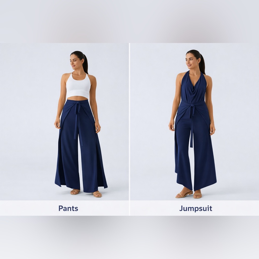 Halara Convertible 2-Way Wrap Pants / Halter Jumpsuit XS Navy Wide Leg NWT